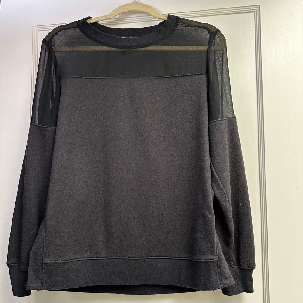 BCBG Max Azria Sheer Crew Neck Sweatshirt - black, small